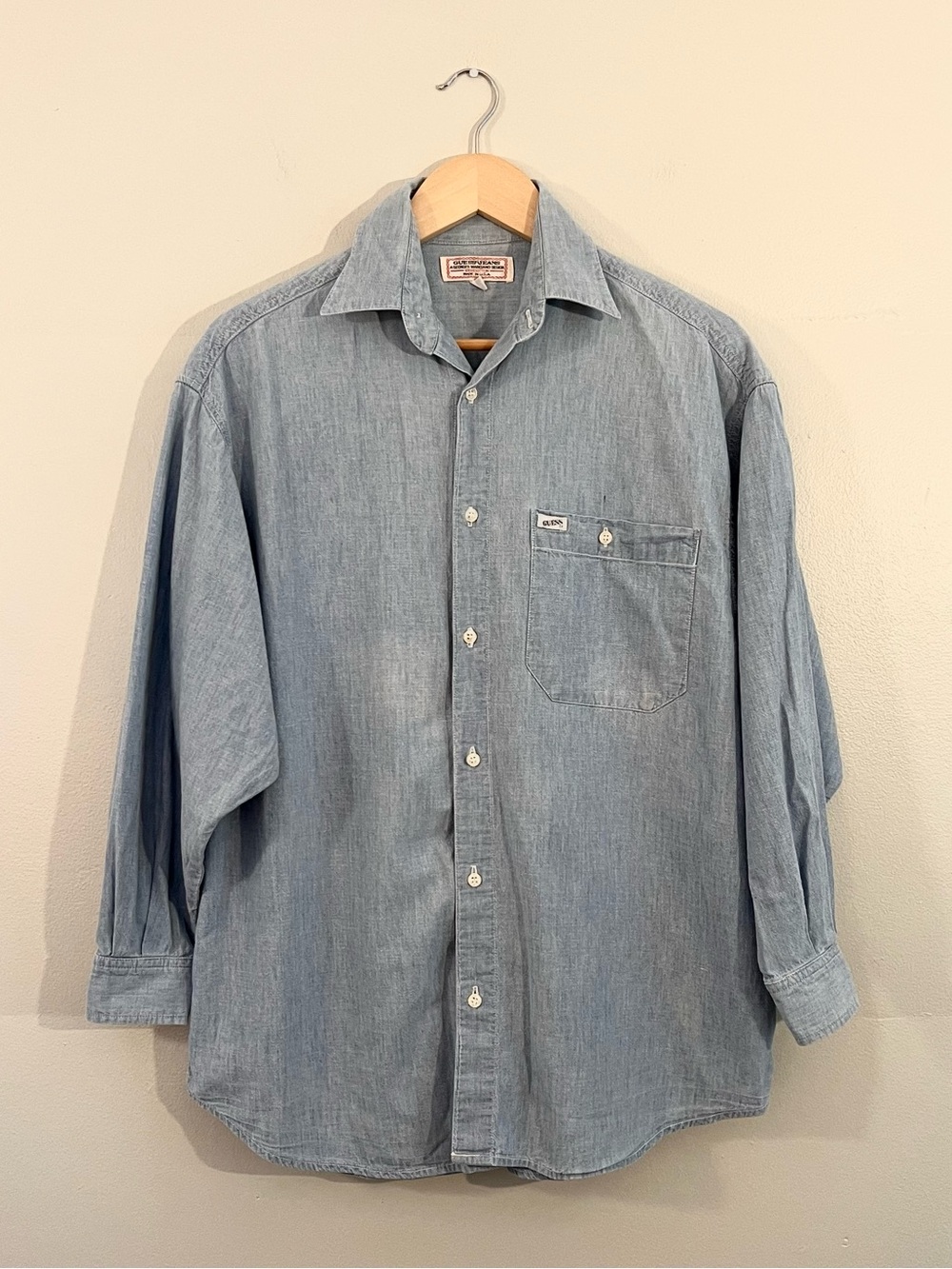 Vintage 80’s Guess Jeans blue denim chambray oversized button up shirt western